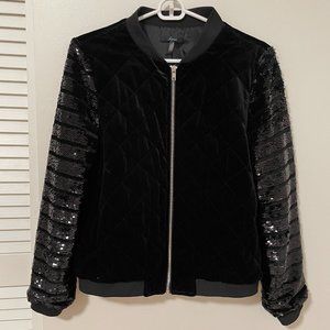 Black Sequin Velvet Bomber Jacket